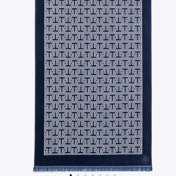 NWT! Tory Burch Oversized T-Tile Beach Towel -Navy - Picture 7 of 7